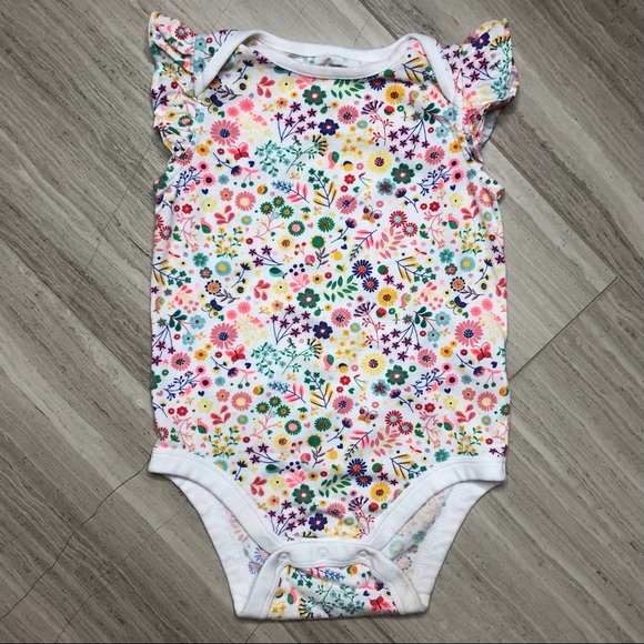 GAP Other - Gap Bright Floral Onesie Flutter Sleeves Pink Yellow Green 18-24 Months